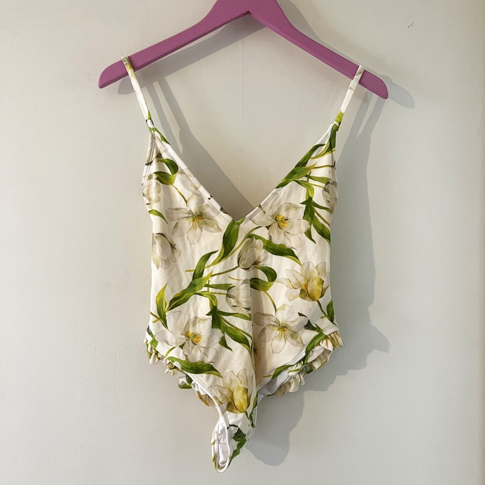 Floral ruffle one piece bathing suit